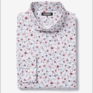 Express white floral button down shirt slim